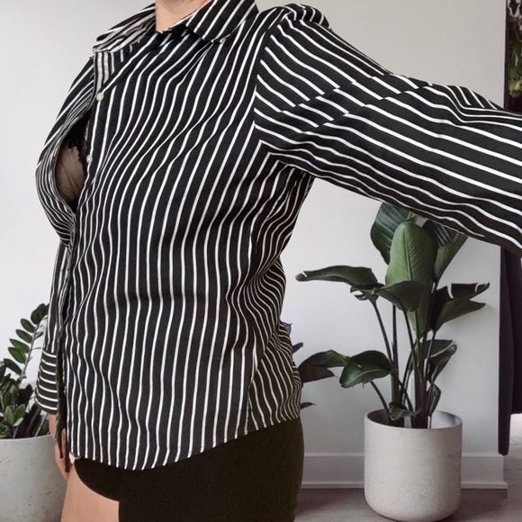 Charter Club Retro Striped Unisex Goth Plus Button Up Black White 16 - Picture 4 of 10